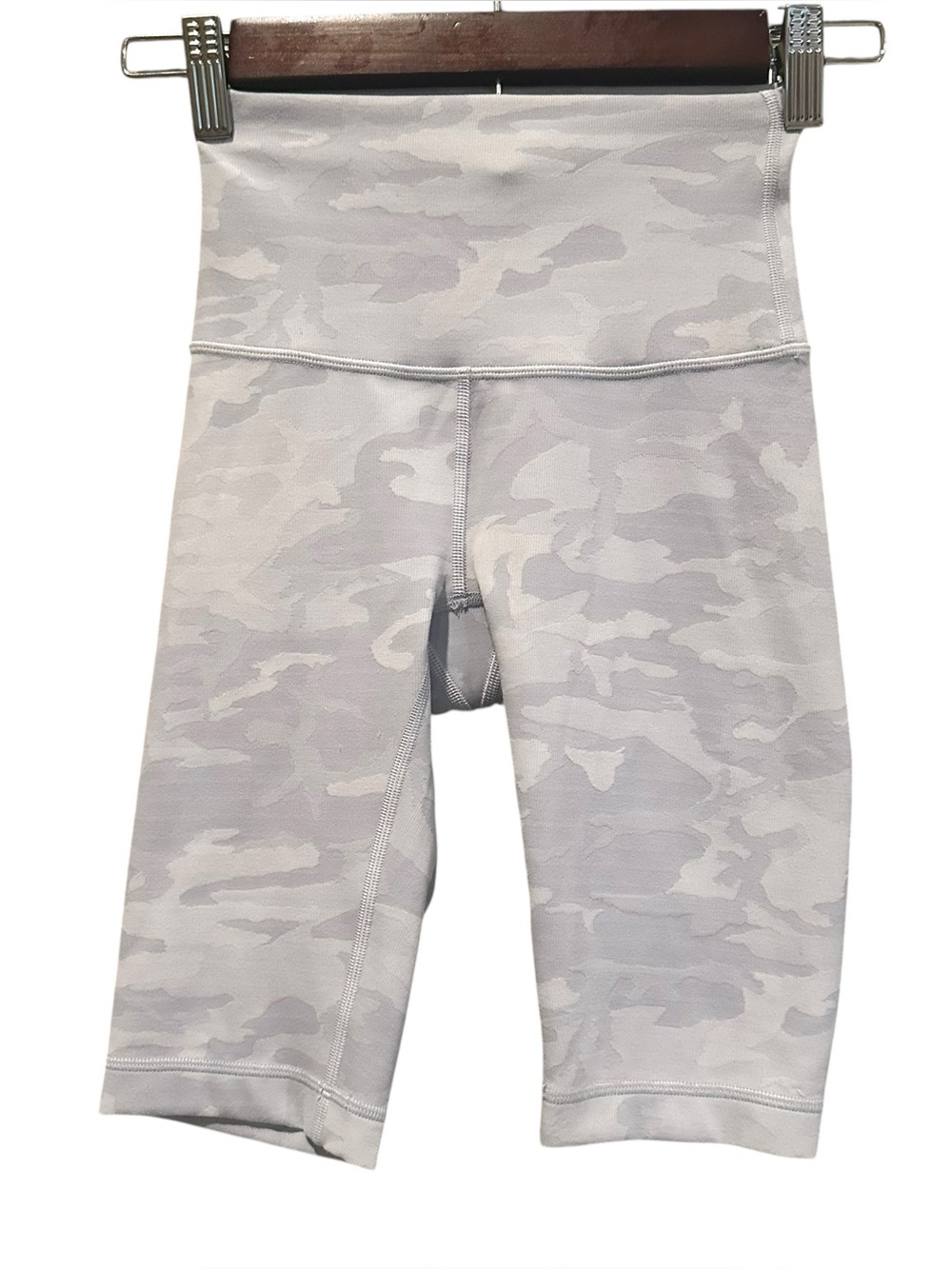 LULULEMON Wunder Under HR Short 10” Alpine White Gray Camo Ribbed Biker Size 0